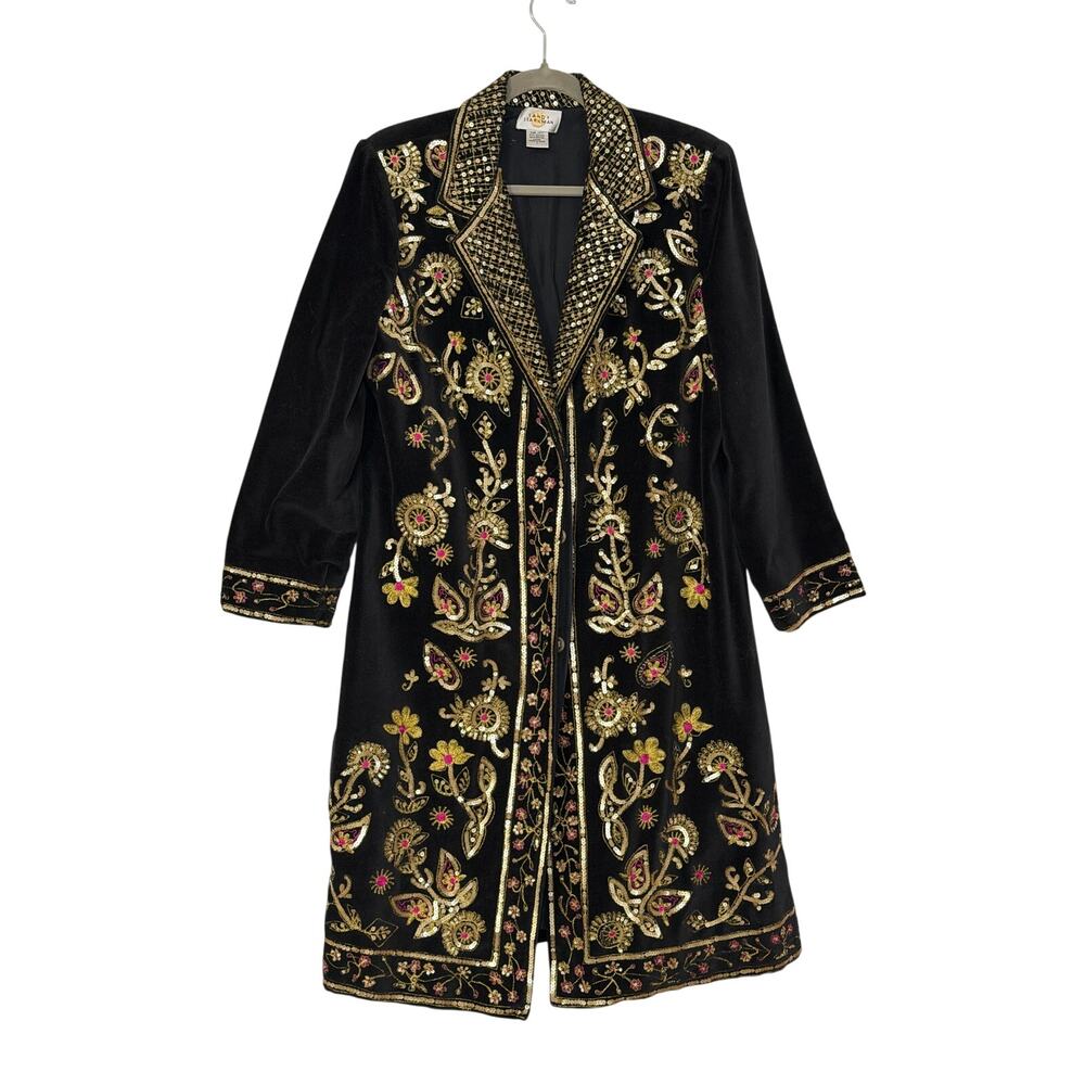 Sandy Starkman Vintage Embroidered Velvet Long Coat Size L - Picture 5 of 14